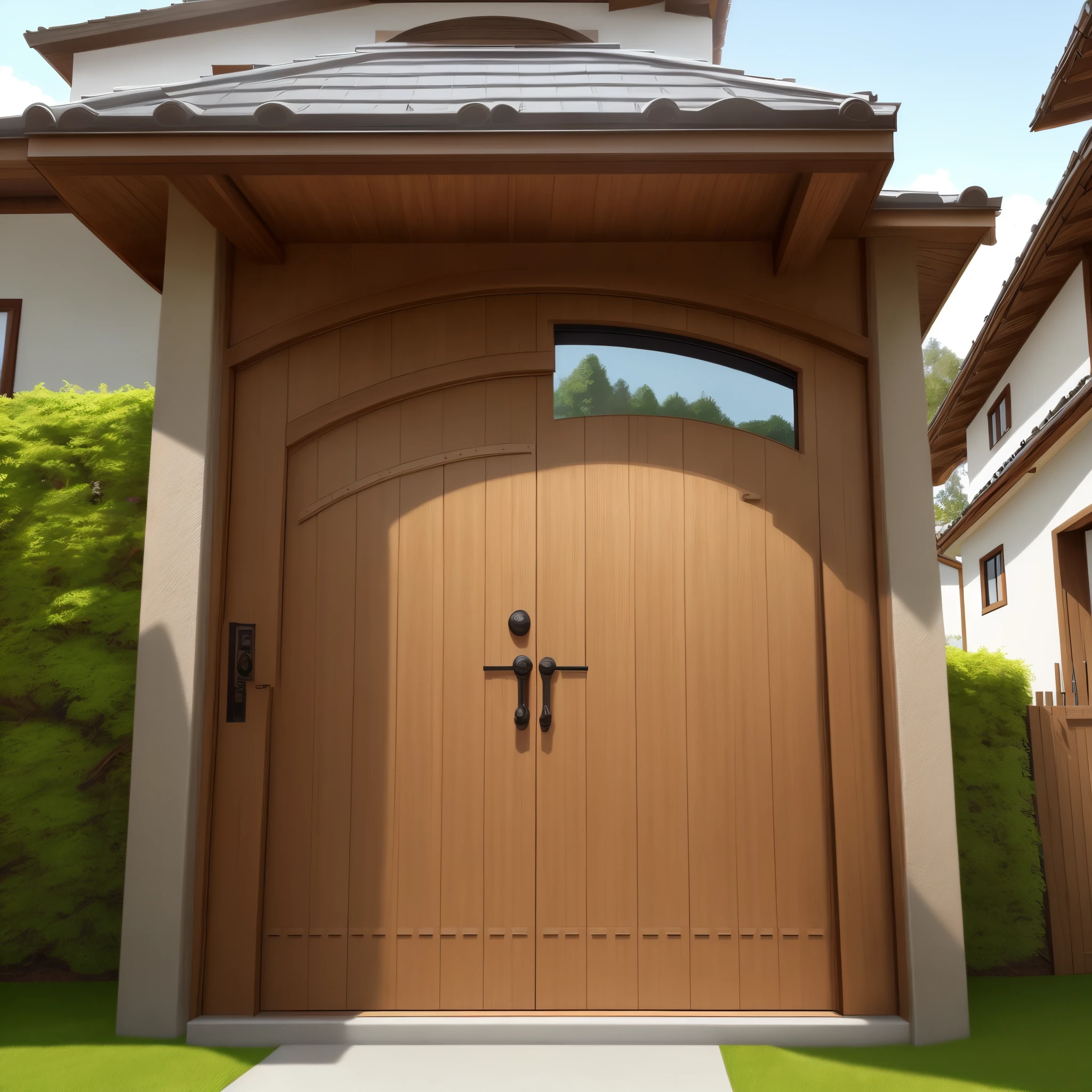 House with wooden gate and door with ceramic wall, estilo rico