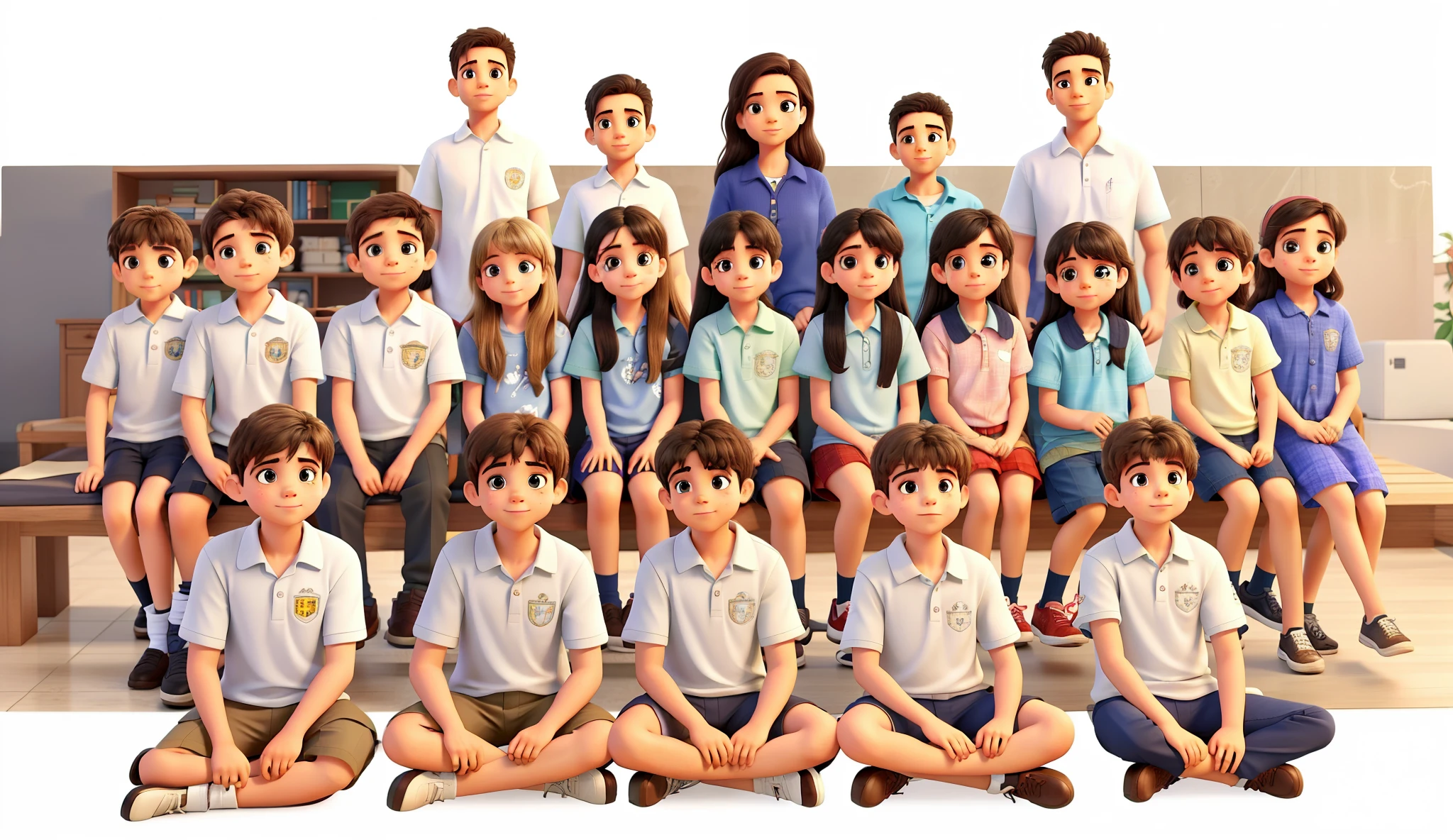 Swap the fourth child in the last row for a boy. Trocar o segundo sentado na primeira fileira por um meninobelos lisos e louros