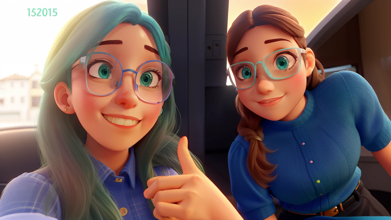 2 melhores amigas bonitas, loiras, one with blue eyes and the other with green eyes and transparent glasses