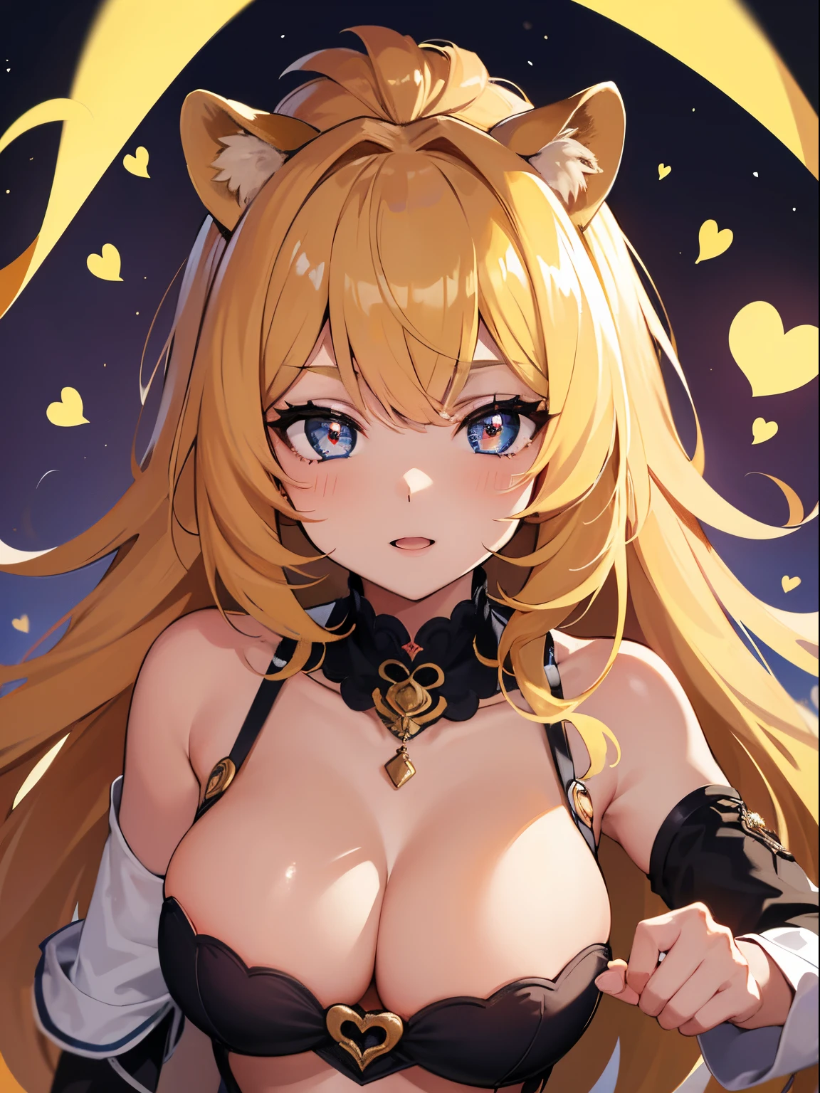 (melhor qualidade, obra-prima), 1girl, (peluda), lioness, feliz, corada, rechonchuda, fofa, heart-shaped shaped pupils,