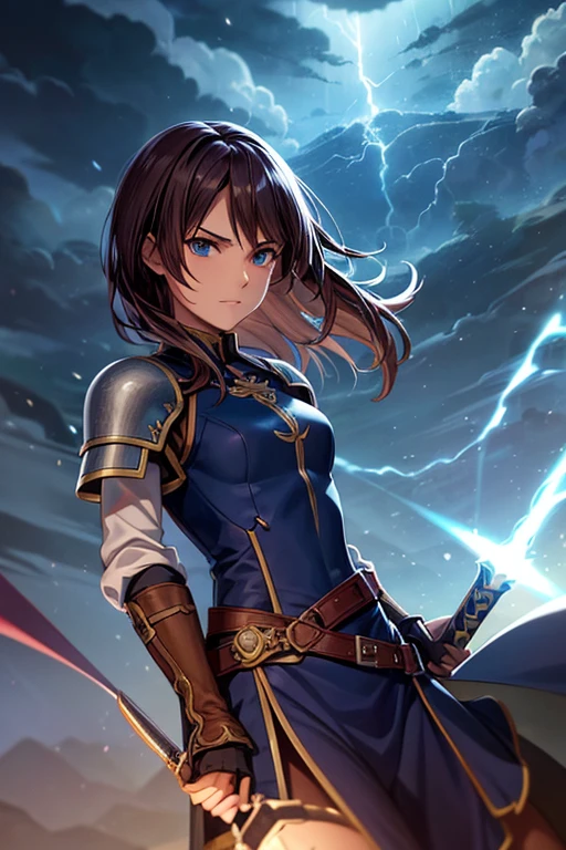 high detailed longsword, magical artifact, sword, fantasy, d&d, storm, thunder, lightning, final fantasy tactics, jrpg, demacia, vox machina style