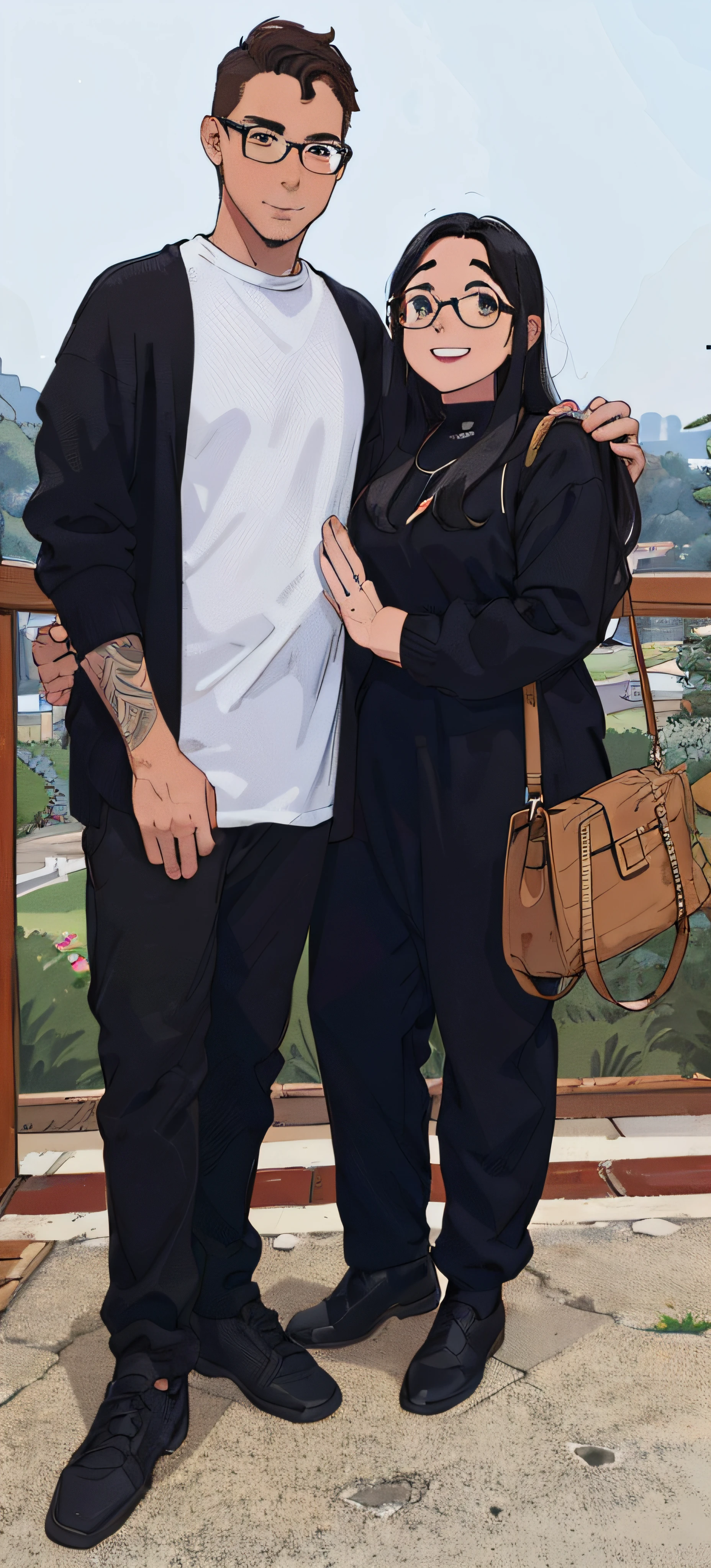 Casal feliz melhor qualidade alta qualidade. Young white man with glasses and wavy hair and woman with long, straight black hair