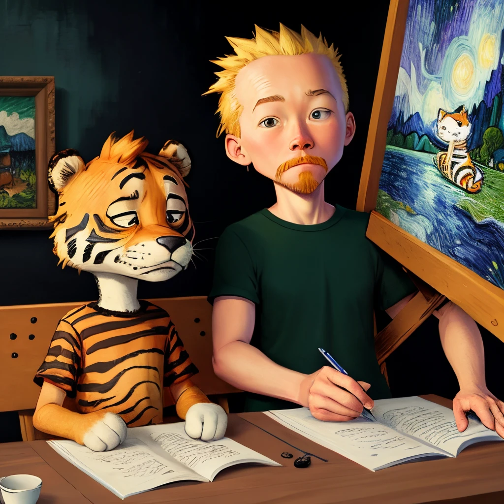 Calvin and Hobbes in Van Gogh art style