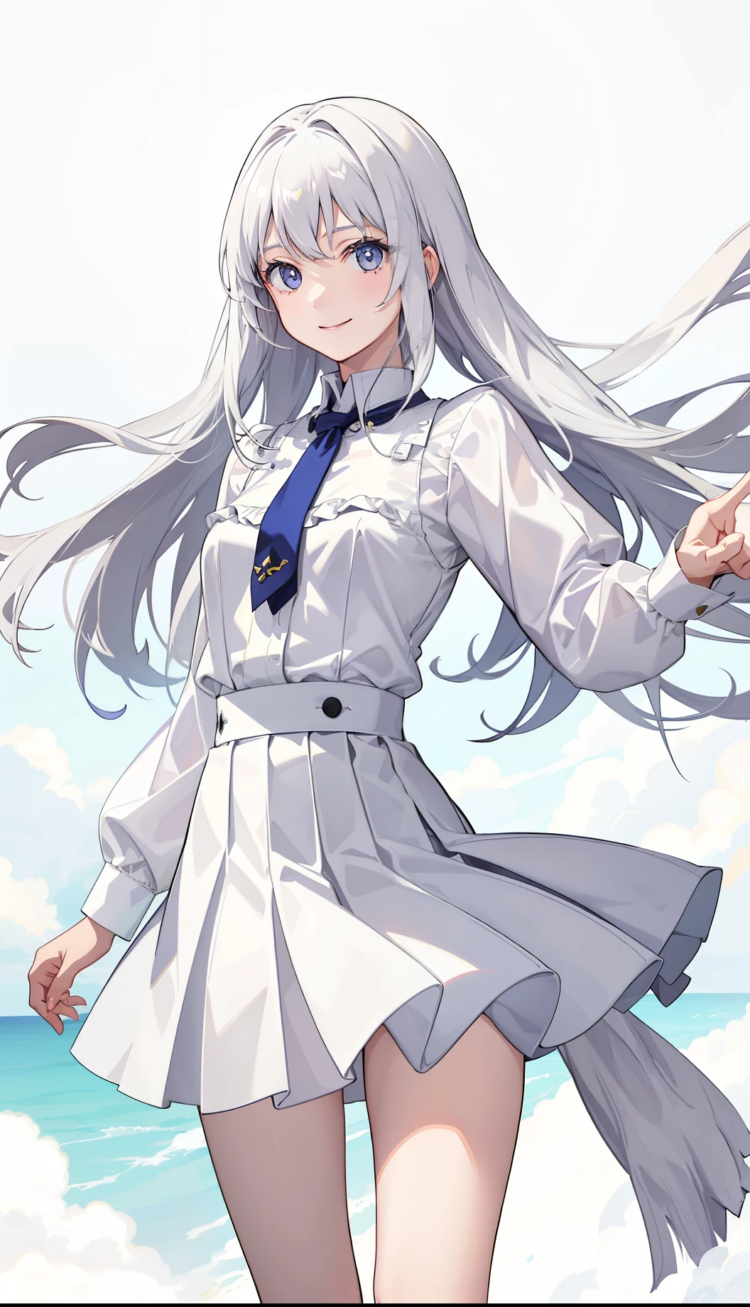 1girl in、A smile、Light in the eyes、Chromo-white skin、The shirt、Blouse、(paler)skirt by the、Cultivated woman、(small tits)Chilarism、movement、Upper body portrait、