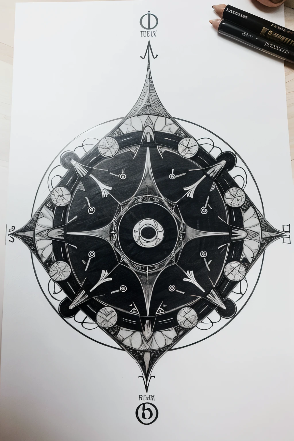 using symbols, runas, geometric shapes and characters from all cultures create a third level magic circle drawn on paper