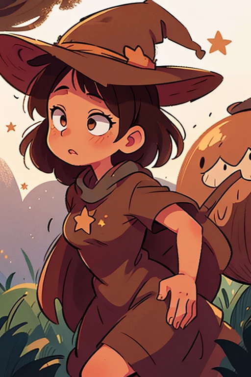 brown woman wearing witch costume with star prints