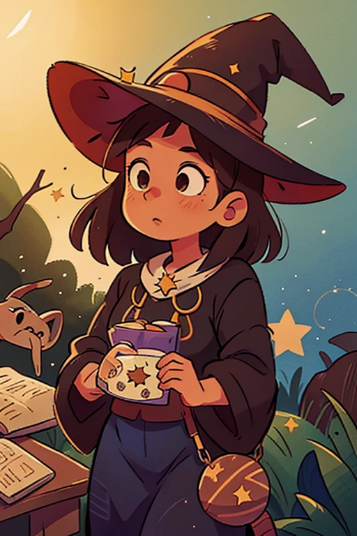 brown woman wearing witch costume with star prints
