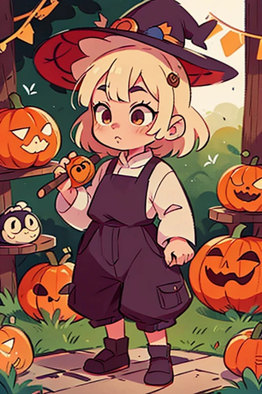 Witchy Asian Albino Girl with Pumpkin Theme