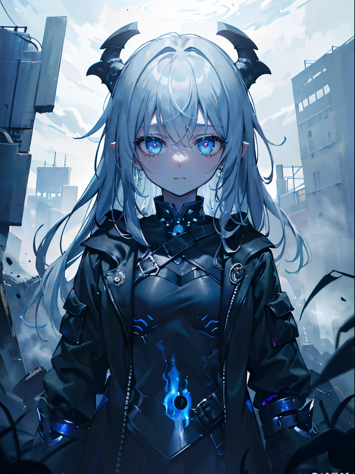(masterpiece,best quality,ultra-detailed),1girl, greyish blue hair,dark blue hair, glowing eyes,dark background,cloudy,fog,((monster girl)),(gray and black theme),((dark fantasy theme))
