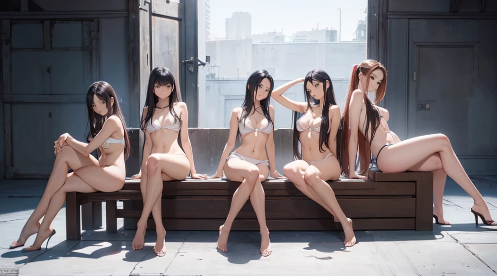 La mejor calidad, Masutepiece, High resolution, (fotorrealista:1.4), Foto RAW, concept art, arte concepto, diferent poses, perpective poses, same character, 3 poses, sitting poses, satnd poses active poses white background, full body naked body