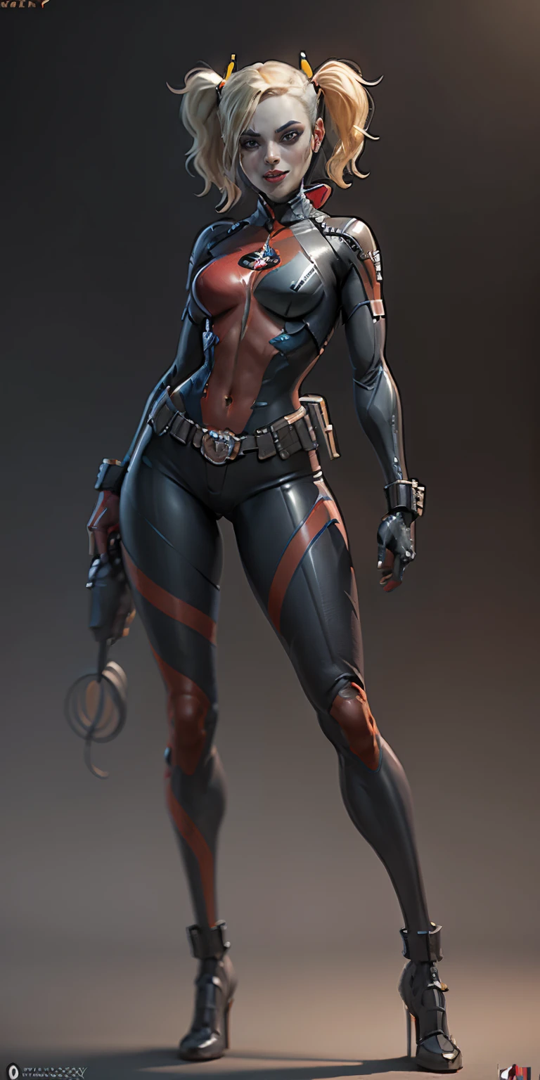 female Deadpool from Marvel, big breasts, frontal, full-length, looking at the camera, facing the audience, standing pose, simple background, three-dimensional light, detailed full-body concept, sleek digital concept art, beautiful full-body concept art, art trend, CGsociety full-length,