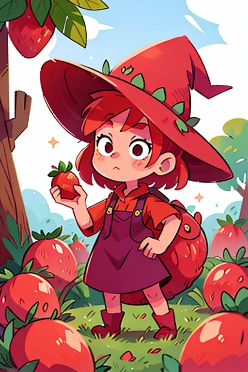 redhead girl dressed as a witch with strawberries.