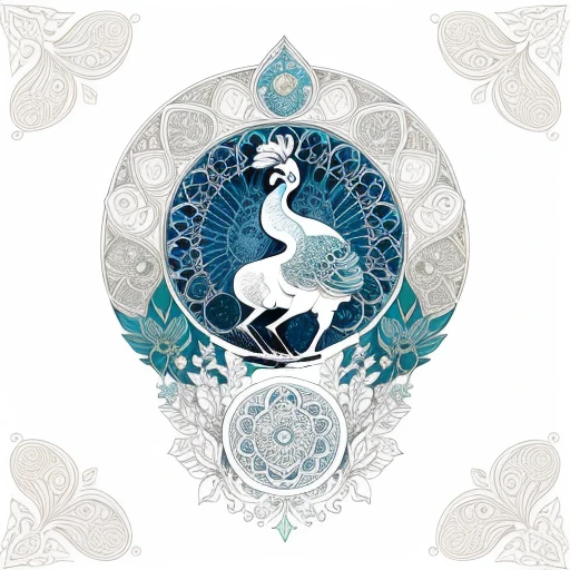 White peacock, garden, Coloring book art page, Full white background, Use outlines only, line-drawing, coloring book, clean line drawings, Mandalas for coloring with natural ornaments, Simple and clean lineart, Coloring book page, Decorated in Art Nouveau style, With the strokes of Alphonse Mucha's brush, perfect detail, Real.