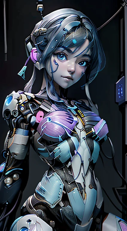 Generates an image of a girl-like android made up of a large amount of cables and wires、extremely delicate and beautiful、the detailed images、masterpiece、life-like、muscles exposed、((Torn abdomen exposing cables and wires......:1.5)).、Cables and wires connected throughout the body、Cables and wires are connected to the head、A tube is attached to the lower abdomen、Robotic parts inside the body visible through translucent skin、she is connected to the whole world network、Appearance of a beautiful girl、sitting on、Hollow eyes、Open mouth、Leaning back、Facing up:1.4、A detailed face、Complex eyes、