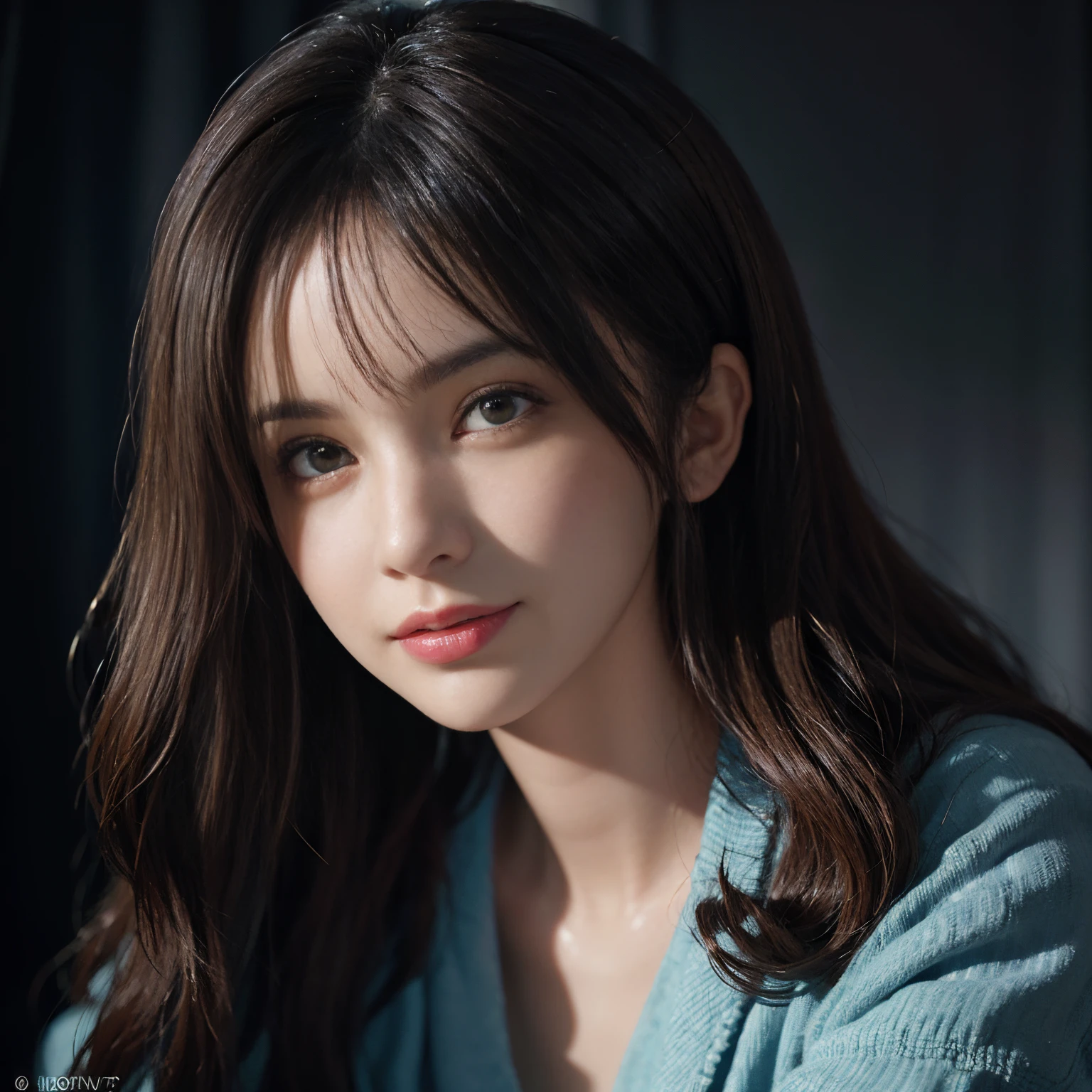 (front focus), (in the dark:1.6), Hyperrealist portrait of female by david hockney and alphonse mucha, fantasy art, photo realistic, dynamic lighting, artstation, poster, volumetric lighting, very detailed faces, 4 k, award winning, 1girl, in the dark, deep shadow, low key, close up (official clothing:1.4), long hair, white hair, smile, ultra detailed skin, happy smile