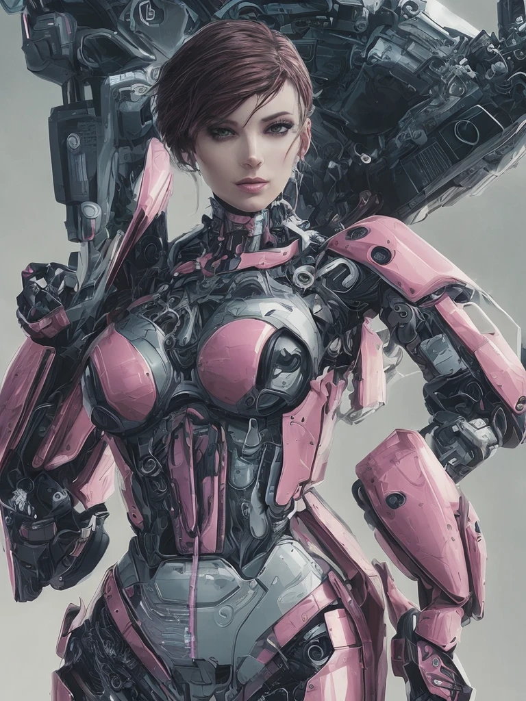 a close up of a woman in a pink suit posing for a picture, cyberpunk art inspired by hajime sorayama, trending on cg society, digital art, barbie cyborg, perfect android girl, beautiful female android!, retrofuturistic female android, beautiful android woman, female robot, cyberpunk glossy latex suit, biblical female android, beutiful white girl cyborg