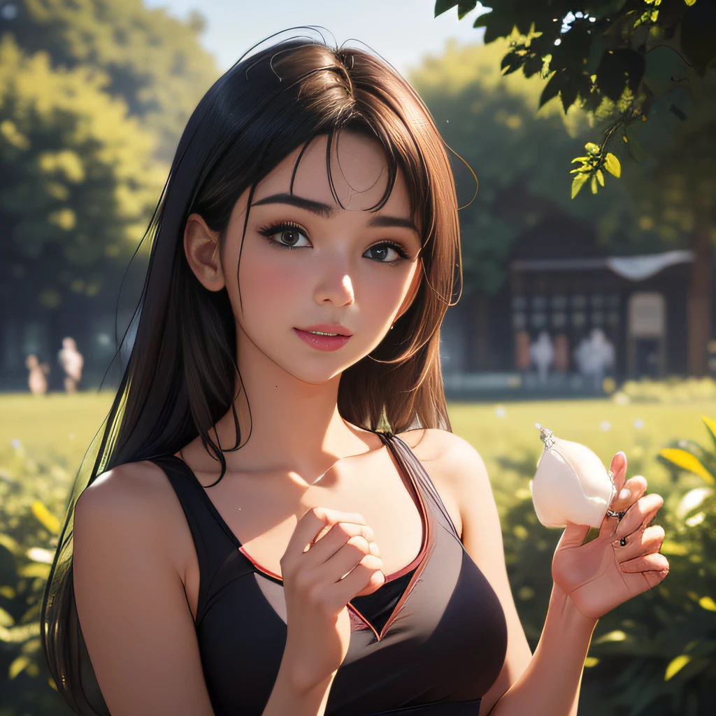 (Extremely detailed 8k wallpaper:2), (photo:2), (22 years old soigne Beautiful girl:2), (gives a lecture to friends:2), detailed (Face and eyes), (hyper realistic:1), (highly detailed:1), (epic realistic:1), rim light, (maximum details:1), cozy, (fullbody:1.3), (looking at viewer:2), (Woman's Attractive Qualities:2), (Attractive Woman:2), (Attractive:2), Smile, Intelligence, Empathy, Gracefulness, Sense of Style, Fitness, Grooming, Optimism, (Sensitivity:2), Sincerity, Romantic Gestures, Playfulness, Fashion Sense, (Sensuality:2), Charm, Modesty, Thoughtfulness, (Femininity:1), Flirtatiousness, Warmth, (Physical attractiveness:2), A beautiful smile, A love of life, strength and power, vulnerability, curiosity, wonder, love, (nature background:2), kawaii, waifu, Beautiful breasts, (attractive body:2), (Beautiful body:2), Beautiful pose, attractive pose, (Beautiful legs:1.0), (Beautiful clothes:1), (classic clothes:2), (elegant clothes:2), (European clothes:2), detailed clothes, (skirt:1), (blouse:1), (provocative pose)