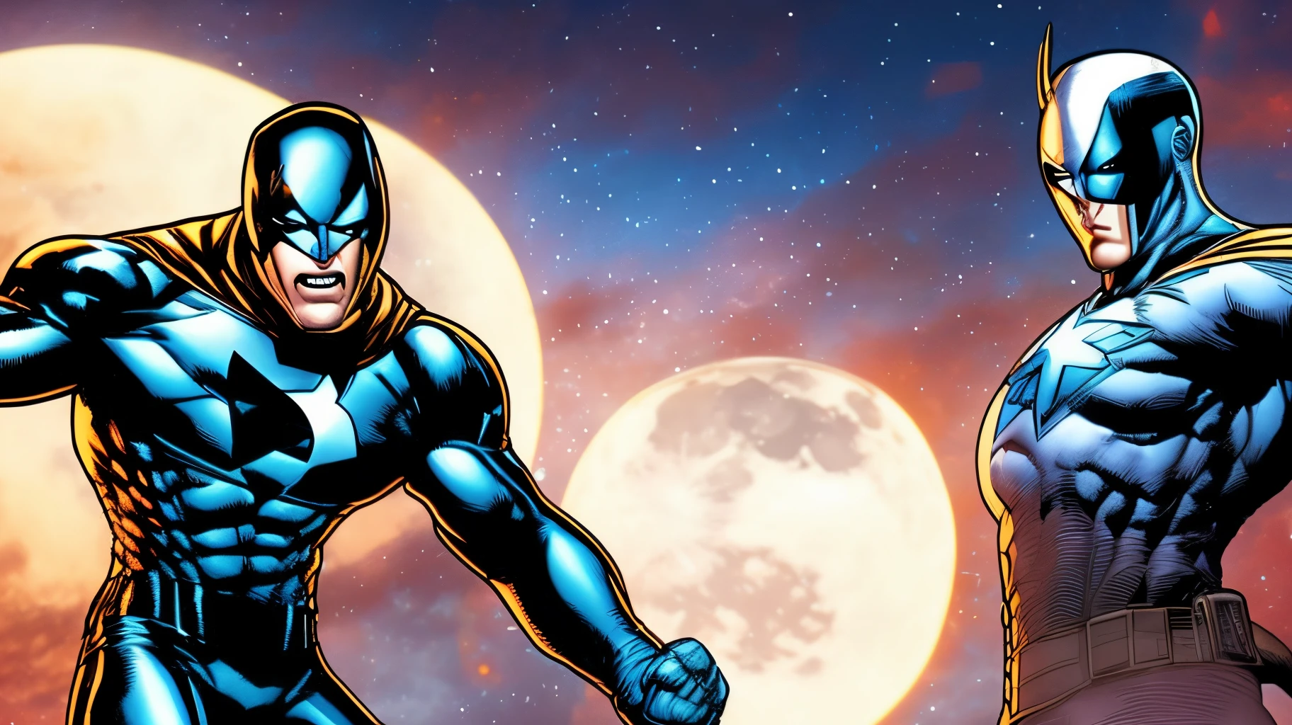 Create an image of moon knight from marvel fighting carnage from marvel