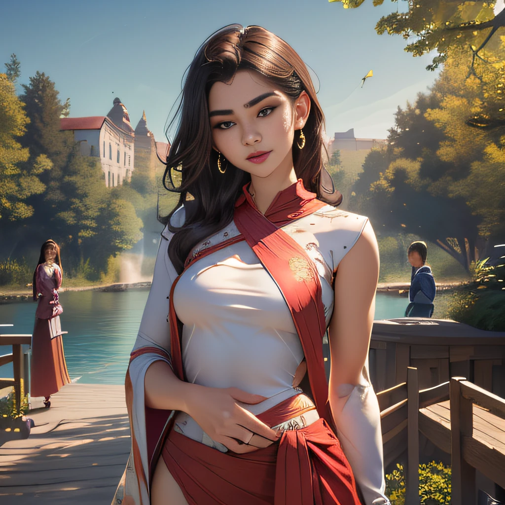 (Extremely detailed 8k wallpaper:2), (photo:2), (22 years old soigne Beautiful girl:2), (gives a lecture to friends:2), detailed (Face and eyes), (hyper realistic:1), (highly detailed:1), (epic realistic:1), rim light, (maximum details:1), cozy, (fullbody:1.3), (looking at viewer:2), (Woman's Attractive Qualities:2), (Attractive Woman:2), (Attractive:2), Smile, Intelligence, Empathy, Gracefulness, Sense of Style, Fitness, Grooming, Optimism, (Sensitivity:2), Sincerity, Romantic Gestures, Playfulness, Fashion Sense, (Sensuality:2), Charm, Modesty, Thoughtfulness, (Femininity:1), Flirtatiousness, Warmth, (Physical attractiveness:2), A beautiful smile, A love of life, strength and power, vulnerability, curiosity, wonder, love, (nature background:2), kawaii, waifu, Beautiful breasts, (attractive body:2), (Beautiful body:2), Beautiful pose, attractive pose, (Beautiful legs:1.0), (Beautiful clothes:1), (classic clothes:2), (elegant clothes:2), (European clothes:2), detailed clothes, (skirt:1), (blouse:1), (provocative pose)