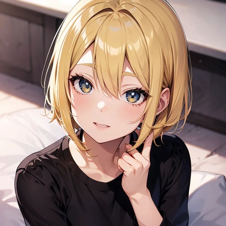 2D anime style、lo fashion、Adults、Blonde shorthair、Beautuful Women