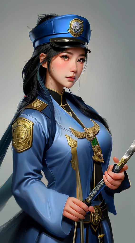 a woman in a uniform with a hat and a sword, a character portrait by Yang J, trending on Artstation, fantasy art, extremely detailed artgerm, style artgerm, ig model | artgerm, style of artgerm, trending artgerm, in the style artgerm, artgerm detailed