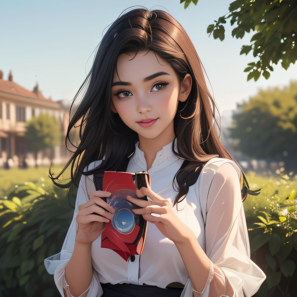 (Extremely detailed 8k wallpaper:2), (photo:2), (22 years old soigne Beautiful girl:2), (gives a lecture to friends:2), detailed (Face and eyes), (hyper realistic:1), (highly detailed:1), (epic realistic:1), rim light, (maximum details:1), cozy, (fullbody:1.3), (looking at viewer:2), (Woman's Attractive Qualities:2), (Attractive Woman:2), (Attractive:2), Smile, Intelligence, Empathy, Gracefulness, Sense of Style, Fitness, Grooming, Optimism, (Sensitivity:2), Sincerity, Romantic Gestures, Playfulness, Fashion Sense, (Sensuality:2), Charm, Modesty, Thoughtfulness, (Femininity:1), Flirtatiousness, Warmth, (Physical attractiveness:2), A beautiful smile, A love of life, strength and power, vulnerability, curiosity, wonder, love, (nature background:2), kawaii, waifu, Beautiful breasts, (attractive body:2), (Beautiful body:2), Beautiful pose, attractive pose, (Beautiful legs:1.0), (Beautiful clothes:1), (classic clothes:2), (elegant clothes:2), (European clothes:2), detailed clothes, (skirt:1), (blouse:1), (provocative pose)