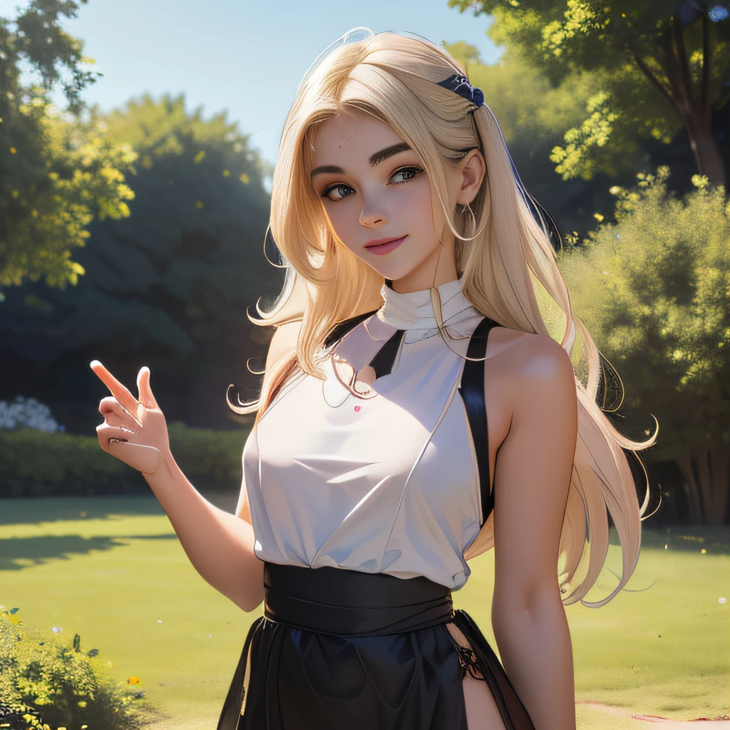 (Extremely detailed 8k wallpaper:2), (photo:2), (24 years old soigne Beautiful girl:2), (gives a lecture to friends:2), detailed (Face and eyes), (hyper realistic:1), (highly detailed:1), (epic realistic:1), rim light, (maximum details:1), cozy, (fullbody:1.3), (looking at viewer:2.0), (Woman's Attractive Qualities:2), (Attractive Woman:2), (Attractive:2), Smile, Intelligence, Empathy, Gracefulness, Sense of Style, Fitness, Grooming, Optimism, (Sensitivity:2), Sincerity, Romantic Gestures, Playfulness, Fashion Sense, (Sensuality:2), Charm, Modesty, Thoughtfulness, (Femininity:1), Flirtatiousness, Warmth, (Physical attractiveness:2), A beautiful smile, A love of life, strength and power, vulnerability, curiosity, wonder, love, (nature background:2), kawaii, waifu, Beautiful breasts, (attractive body:2), (Beautiful body:2), Beautiful pose, attractive pose, (Beautiful legs:1.0), (Beautiful clothes:1), (classic clothes:2), (elegant clothes:2), (European clothes:2), detailed clothes, (skirt:1), (blouse:1), (provocative pose)