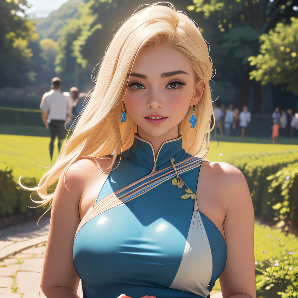 (Extremely detailed 8k wallpaper:2), (photo:2), (24 years old soigne Beautiful girl:2), (gives a lecture to friends:2), detailed (Face and eyes), (hyper realistic:1), (highly detailed:1), (epic realistic:1), rim light, (maximum details:1), cozy, (fullbody:1.3), (looking at viewer:2.0), (Woman's Attractive Qualities:2), (Attractive Woman:2), (Attractive:2), Smile, Intelligence, Empathy, Gracefulness, Sense of Style, Fitness, Grooming, Optimism, (Sensitivity:2), Sincerity, Romantic Gestures, Playfulness, Fashion Sense, (Sensuality:2), Charm, Modesty, Thoughtfulness, (Femininity:1), Flirtatiousness, Warmth, (Physical attractiveness:2), A beautiful smile, A love of life, strength and power, vulnerability, curiosity, wonder, love, (nature background:2), kawaii, waifu, Beautiful breasts, (attractive body:2), (Beautiful body:2), Beautiful pose, attractive pose, (Beautiful legs:1.0), (Beautiful clothes:1), (classic clothes:2), (elegant clothes:2), (European clothes:2), detailed clothes, (skirt:1), (blouse:1), (provocative pose)