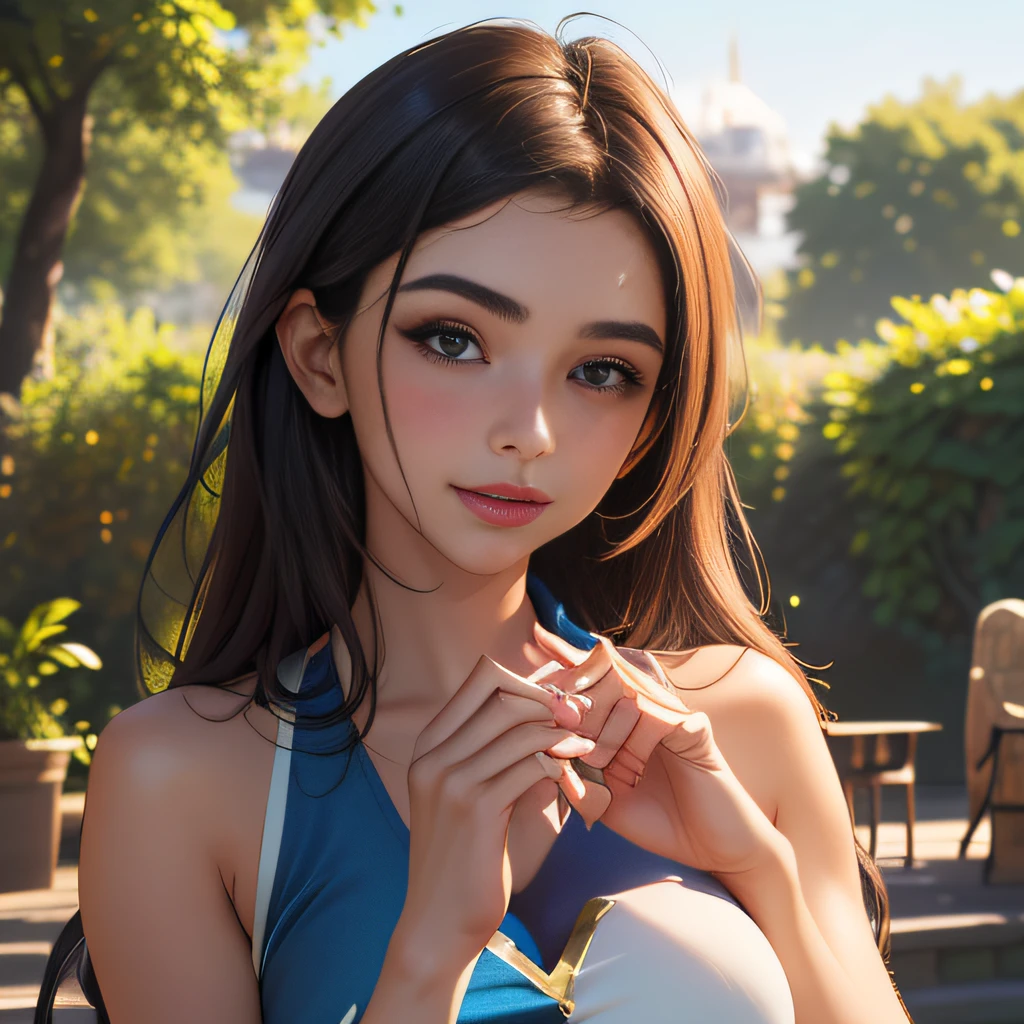 (Extremely detailed 8k wallpaper:2), (photo:2), (24 years old soigne Beautiful girl:2), (gives a lecture to friends:2), detailed (Face and eyes), (hyper realistic:1), (highly detailed:1), (epic realistic:1), rim light, (maximum details:1), cozy, (fullbody:1.3), (looking at viewer:2.0), (Woman's Attractive Qualities:2), (Attractive Woman:2), (Attractive:2), Smile, Intelligence, Empathy, Gracefulness, Sense of Style, Fitness, Grooming, Optimism, (Sensitivity:2), Sincerity, Romantic Gestures, Playfulness, Fashion Sense, (Sensuality:2), Charm, Modesty, Thoughtfulness, (Femininity:1), Flirtatiousness, Warmth, (Physical attractiveness:2), A beautiful smile, A love of life, strength and power, vulnerability, curiosity, wonder, love, (nature background:2), kawaii, waifu, Beautiful breasts, (attractive body:2), (Beautiful body:2), Beautiful pose, attractive pose, (Beautiful legs:1.0), (Beautiful clothes:1), (classic clothes:2), (elegant clothes:2), (European clothes:2), detailed clothes, (skirt:1), (blouse:1), (provocative pose)