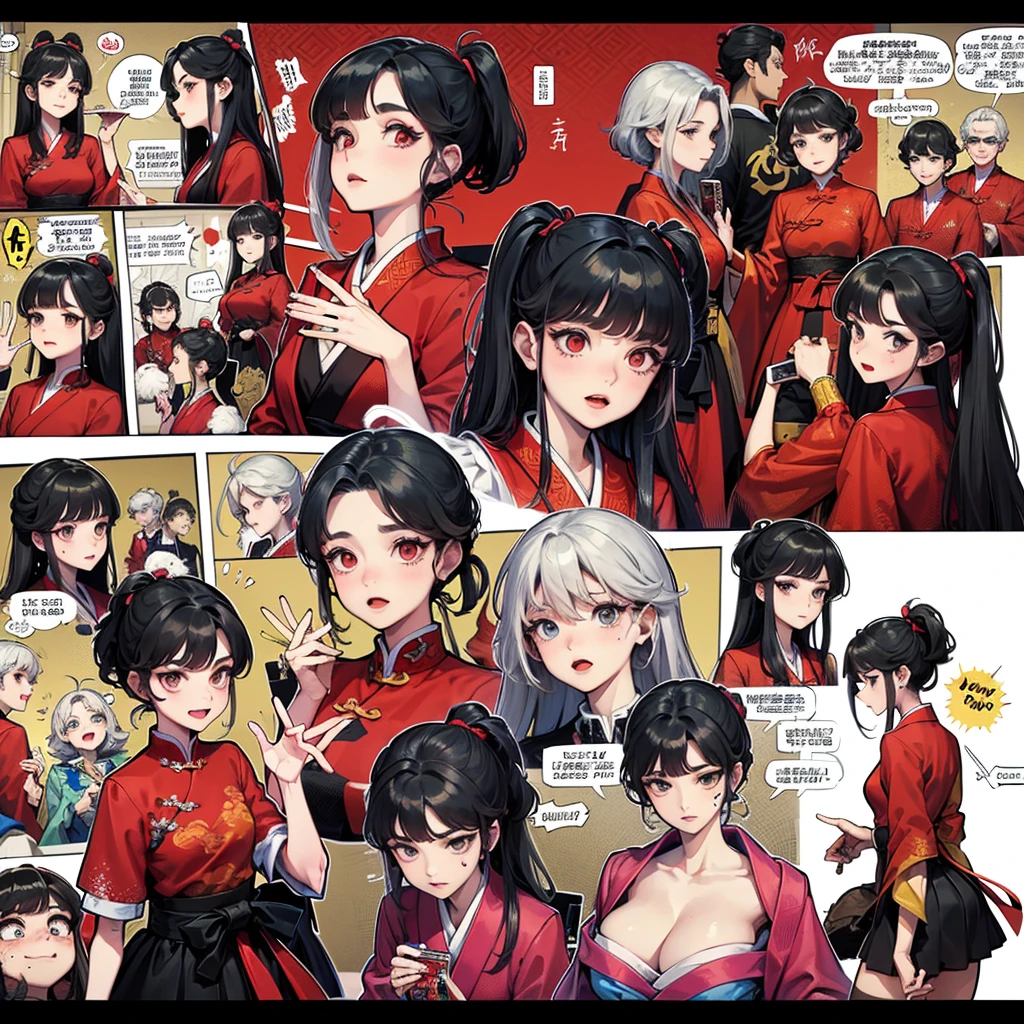 menina gal，espada，estilo caricatura，Three views，comic book，Cut demons and remove demons Chinese style，Japanese