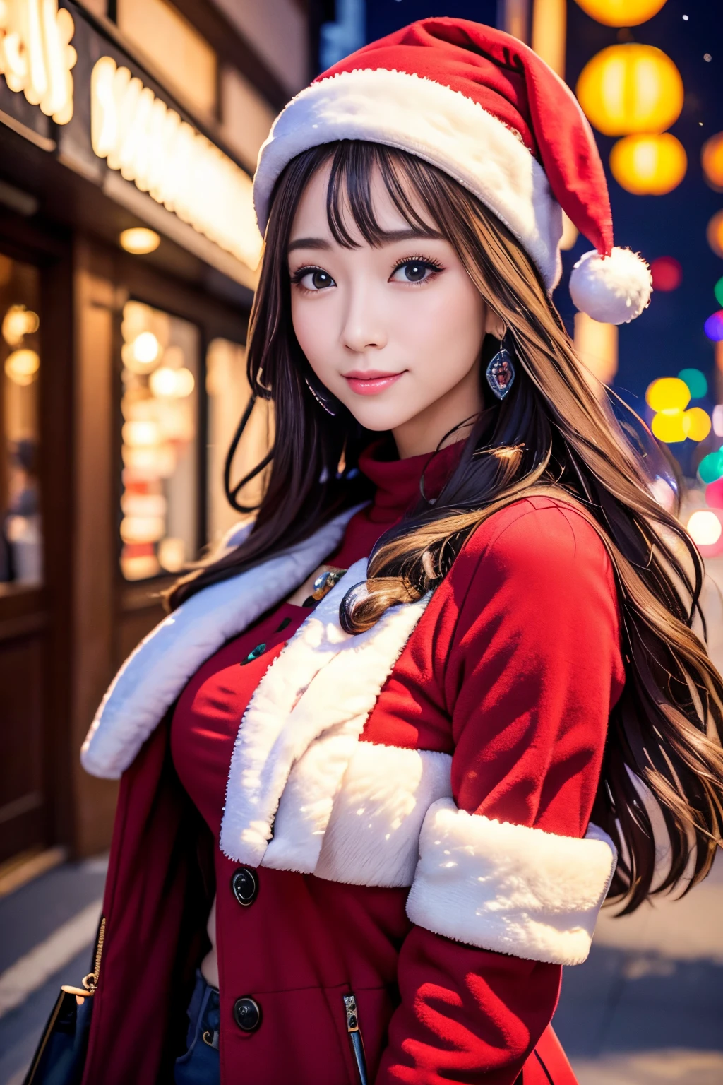Winters、Grand winter illuminations、christmas fashion、a couple、beautiful woman 1 and man 1、extra detailed face、8K、Night city