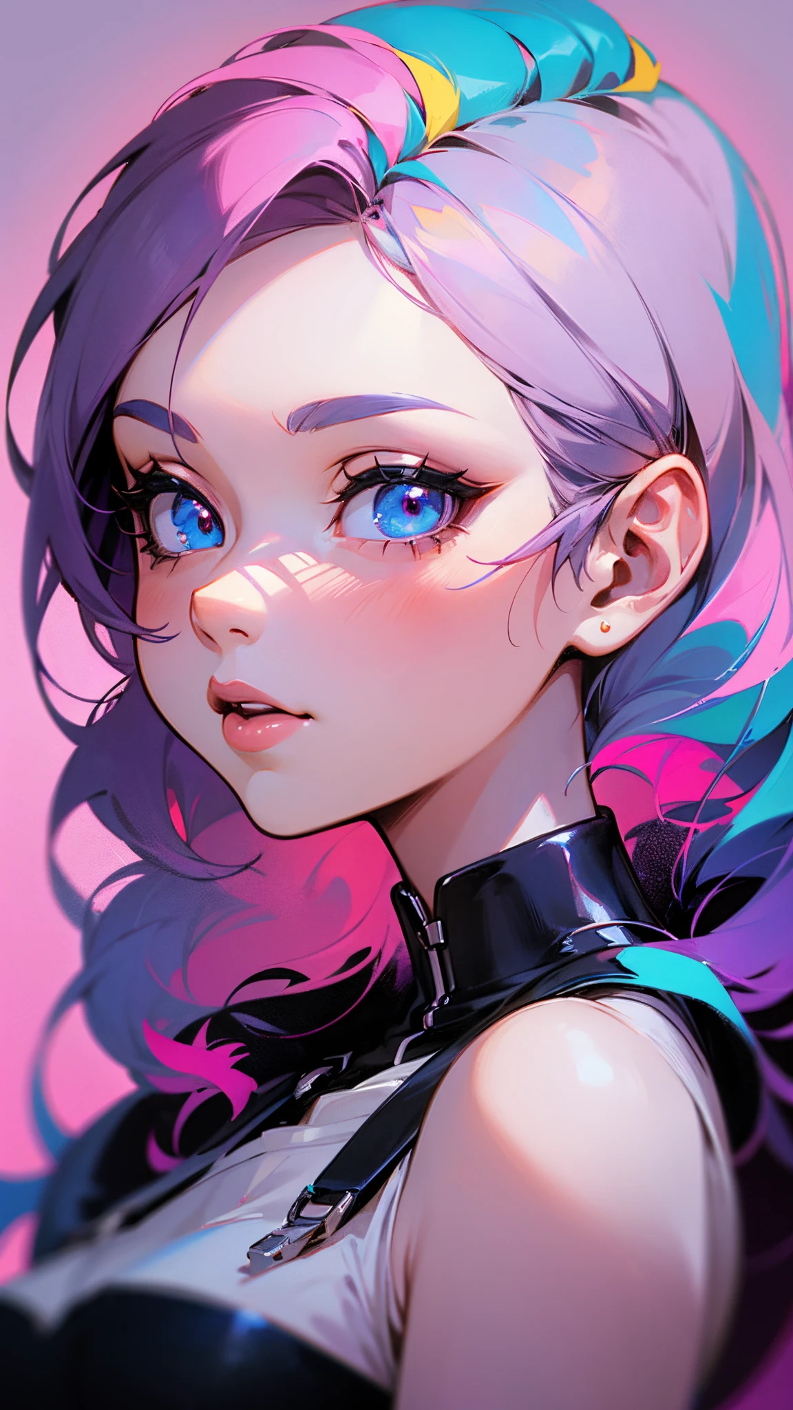 A closeup of a cartoon girl with colorful hair, RossDrew Cartoon Vibrante, Lois van Baarle y Rossdrew, Artgerm y Lois van Baarle, inspirado por Lois van Baarle, RossDraws Pastel vibrante, Beeple y Jeremiah Ketner, fantastic artstyle, Artgerm colorido!!!, Estilo anime 4K, --auto --s2