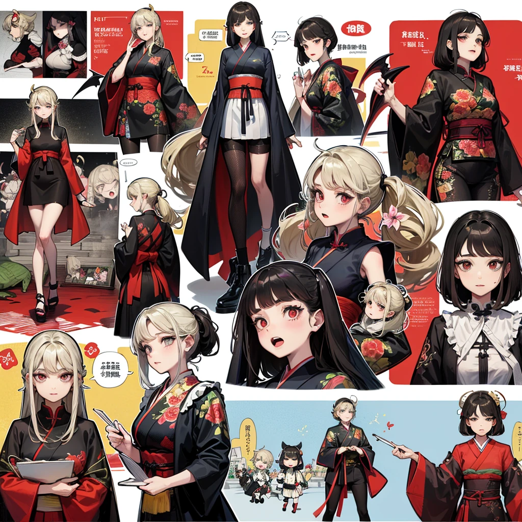 menina gal,espada,estilo caricatura,Three views,comic book,Cut demons and remove demons Chinese style,Japanese