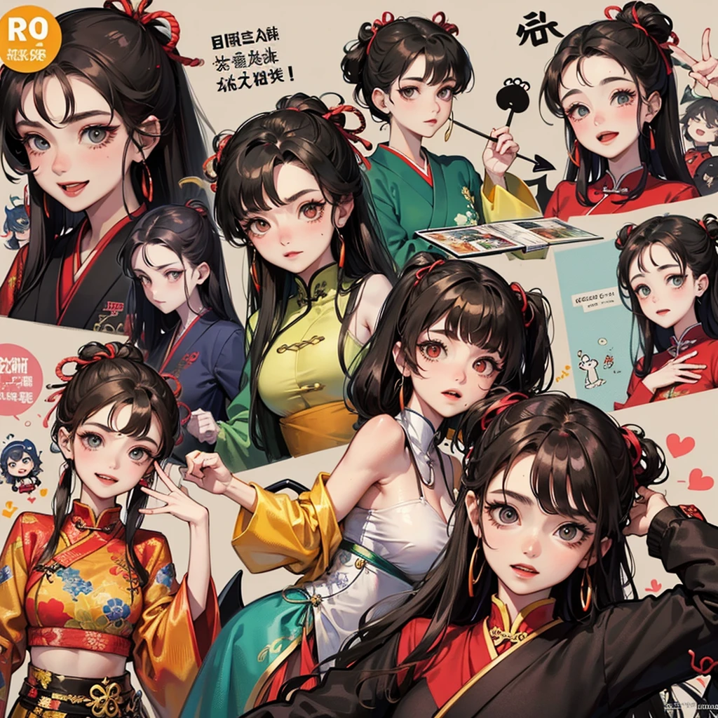 gal,espada,estilo caricatura,Three views,comic book,Cut demons and remove demons Chinese style,Japanese