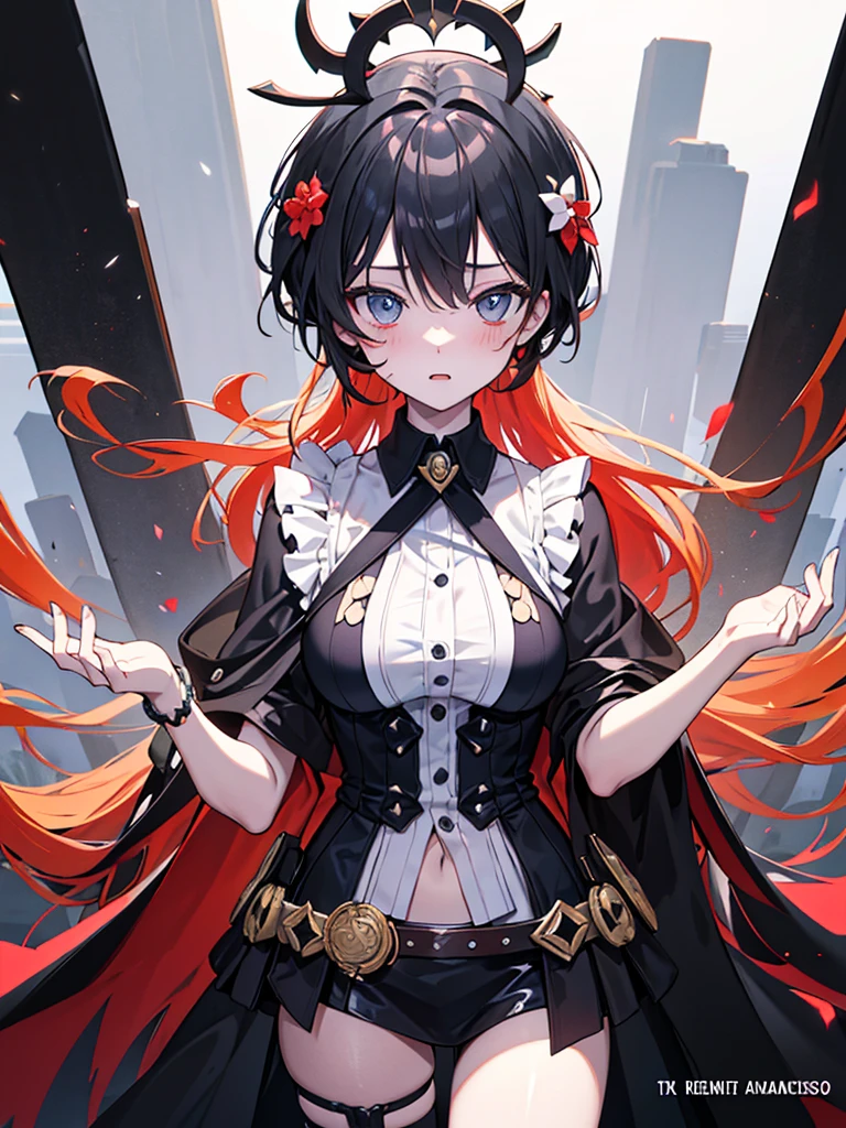 (obra prima、qualidade superior、alta resolução)、 cheio de timidez、blush vermelho、boca ondulada、(((Dramatic)))、(((corajoso)))、(((veemente))))O cartaz do filme aparece como personagem central。She's shy in the center of the poster、Wearing an idol costume、Tem um olhar determinado。The background is dark and rough、I feel like I'm drunk。Text is bold and eye-catching、Captivating slogans add to the drama and emotion in general。The color palette is dominated by dark colors.、Cores brilhantes pontilhadas、Make your poster dynamic and visually impactful、Tachi- e(revista:1.3)、(estilo de capa:1.3)、fashionable、com um vibrante、Roupas、a pose、A frente、colorido、Dynamic、Antecedentes com、elemento、auto-seguro、expressivamente、Ficar、statement、anexo、Um majestoso、Enrolada、Arredores、Tocar、A cena、Texto、Cobre、Negrito、draw attention、titles、moda、fonte、Cativante、titles、grande、draw attention、moderno、 na moda、concentrating、elegante、1 menina em