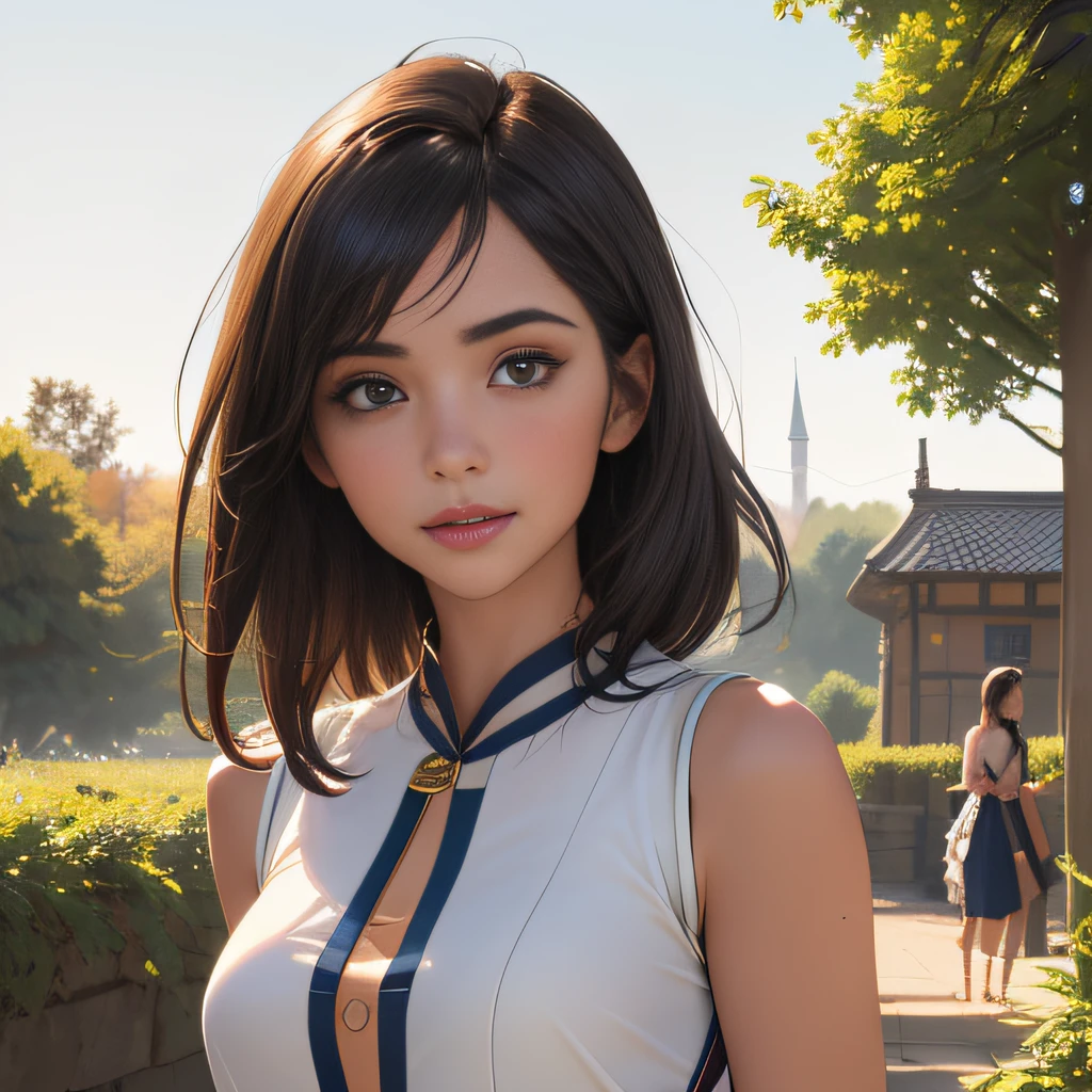(Extremely detailed 8k wallpaper:2), (photo:2), (24 years old soigne Beautiful girl:2), (gives a lecture to friends:2), detailed (Face and eyes), (hyper realistic:1), (highly detailed:1), (epic realistic:1), rim light, (maximum details:1), cozy, (fullbody:1.3), (looking at viewer:2.0), (Woman's Attractive Qualities:2), (Attractive Woman:2), (Attractive:2), Smile, Intelligence, Empathy, Gracefulness, Sense of Style, Fitness, Grooming, Optimism, (Sensitivity:2), Sincerity, Romantic Gestures, Playfulness, Fashion Sense, (Sensuality:2), Charm, Modesty, Thoughtfulness, (Femininity:1), Flirtatiousness, Warmth, (Physical attractiveness:2), A beautiful smile, A love of life, strength and power, vulnerability, curiosity, wonder, love, (nature background:2), kawaii, waifu, Beautiful breasts, (attractive body:2), (Beautiful body:2), Beautiful pose, attractive pose, (Beautiful legs:1.0), (Beautiful clothes:1), (classic clothes:2), (elegant clothes:2), (European clothes:2), detailed clothes, (skirt:1), (blouse:1), (provocative pose)