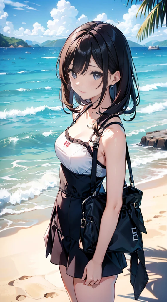 ((2D menina bonita：1.5、qualidade superior：1.5、perfect fingers:1.1、Anatomia Perfeita:1.1、Roupa perfeita、beautiful illustration))、menina petit bonito、(transform sequence)、((linda faixa decorativa、Beautiful waitress style swimsuit))、dezesseis anos、Solio、Arte Fractal、babyface、((cabelos longos e duros))、Beautiful big, droopy eyes、Rosto vermelho e envergonhado、（corpo inteiro）、((1homem))、BLUE SKY AND BEACH IN THE BACKGROUND、