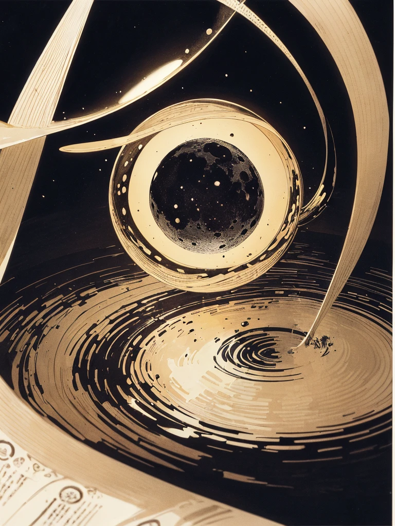 The moon is thinly covered by clouds, and the moonlight shines through the clouds in a halo-like rainbow ring. The world is enveloped in a sacred atmosphere.(Ink on Japanese paper, que tende a sangrar facilmente)(Contemporary Art as an Illustrated Book) (Aquarela transparente) (Light itself expressed as real) (camadas de macio, cores ricas) (ink tones dissolved finely with water) (Fundo, Cores delicadas)
