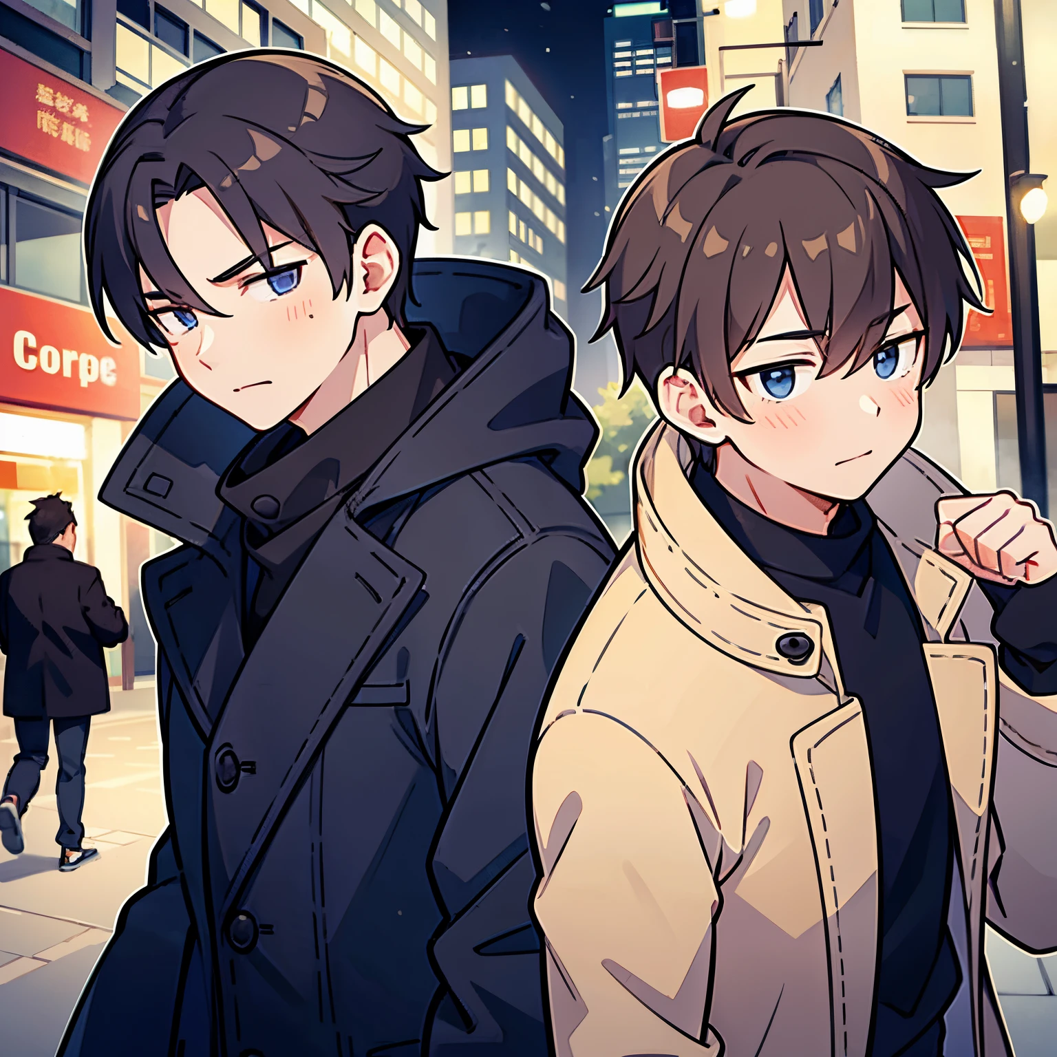two male relationship,2guy,male face,male casual fasion style,handsome man,man style,at winter city