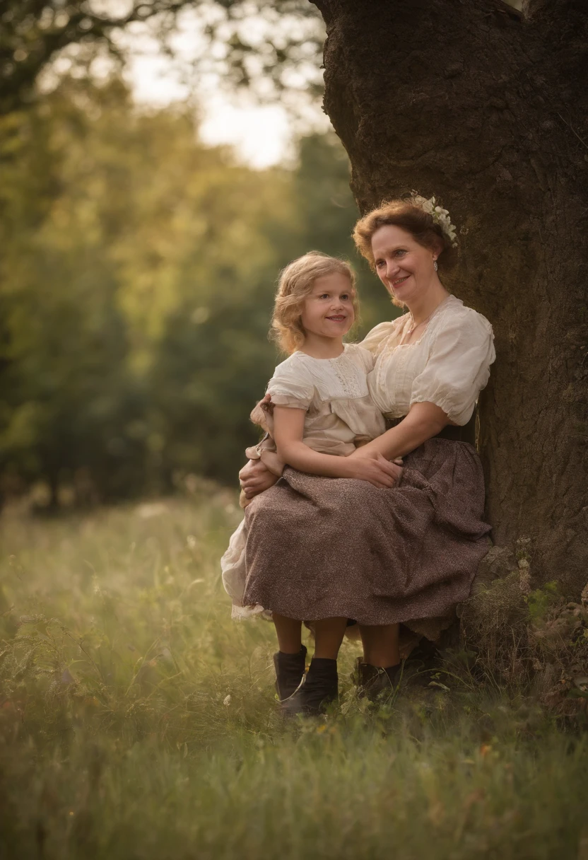 an old photo of a woman and a  posing for a picture, wearing 1890s era clothes, 1900s photograph, 1 9 0 0 s photograph, european woman photograph, early 1 9 0 0's, 1905, 1 9 0 5, 1902, 1 9 0 0's photo, 1 9 0 2