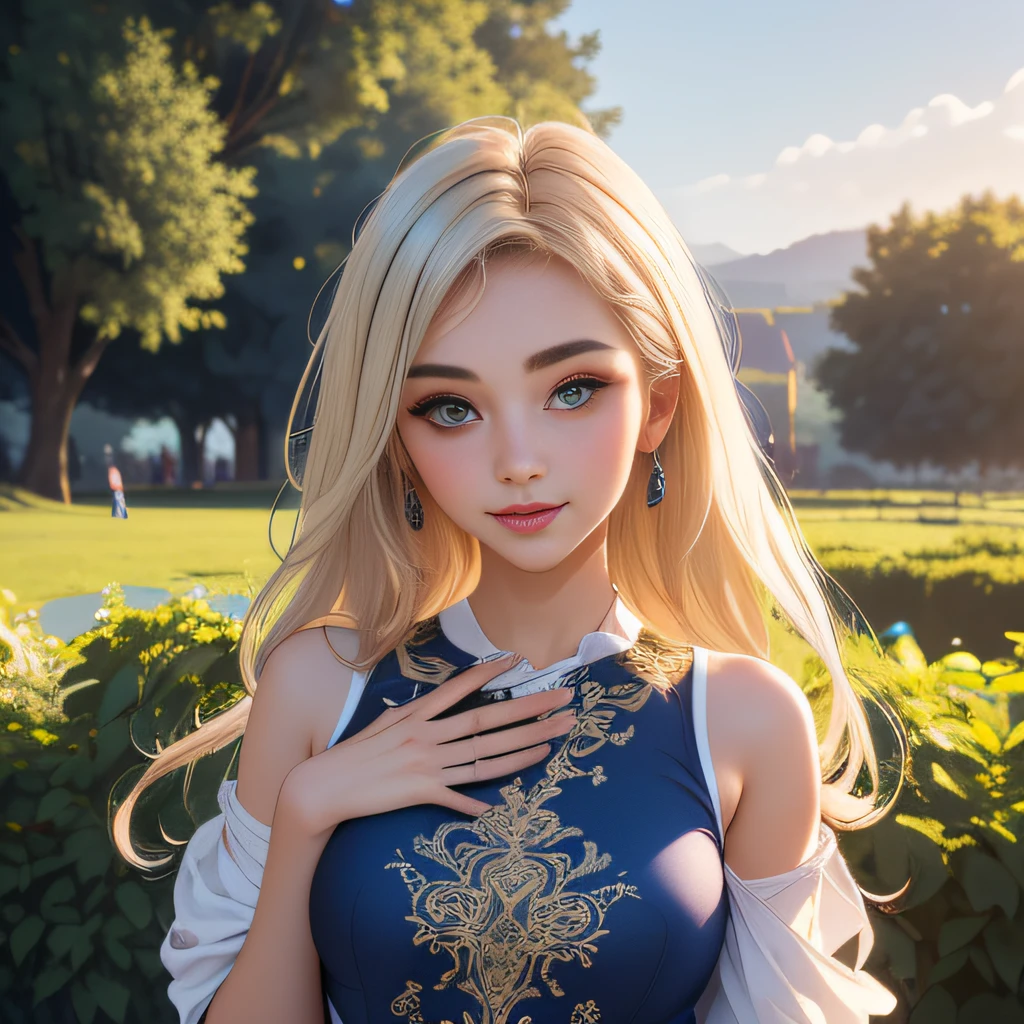 (Extremely detailed 8k wallpaper:2), (photo:2), (26 years old soigne Beautiful girl:2), (gives a lecture to friends:2), detailed (Face and eyes), (hyper realistic:1), (highly detailed:1), (epic realistic:1), rim light, (maximum details:1), cozy, (fullbody:1.3), (looking at viewer:2), (Woman's Attractive Qualities:2), (Attractive Woman:2), (Attractive:2), Smile, Intelligence, Empathy, Gracefulness, Sense of Style, Fitness, Grooming, Optimism, (Sensitivity:2), Sincerity, Romantic Gestures, Playfulness, Fashion Sense, (Sensuality:2), Charm, Modesty, Thoughtfulness, (Femininity:1), Flirtatiousness, Warmth, (Physical attractiveness:2), A beautiful smile, A love of life, strength and power, vulnerability, curiosity, wonder, love, (nature background:2), kawaii, waifu, Beautiful breasts, (attractive body:2), (Beautiful body:2), Beautiful pose, attractive pose, (Beautiful legs:1.0), (Beautiful clothes:1), (classic clothes:2), (elegant clothes:2), (European clothes:2), detailed clothes, (skirt:1), (blouse:1), (provocative pose)