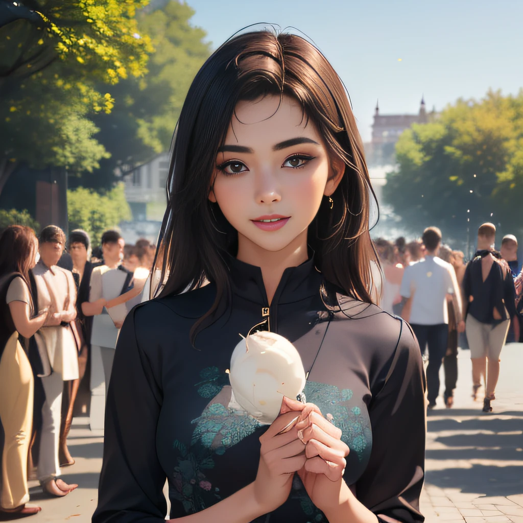 (Extremely detailed 8k wallpaper:2), (photo:2), (26 years old soigne Beautiful girl:2), (gives a lecture to friends:2), detailed (Face and eyes), (hyper realistic:1), (highly detailed:1), (epic realistic:1), rim light, (maximum details:1), cozy, (fullbody:1.3), (looking at viewer:2), (Woman's Attractive Qualities:2), (Attractive Woman:2), (Attractive:2), Smile, Intelligence, Empathy, Gracefulness, Sense of Style, Fitness, Grooming, Optimism, (Sensitivity:2), Sincerity, Romantic Gestures, Playfulness, Fashion Sense, (Sensuality:2), Charm, Modesty, Thoughtfulness, (Femininity:1), Flirtatiousness, Warmth, (Physical attractiveness:2), A beautiful smile, A love of life, strength and power, vulnerability, curiosity, wonder, love, (nature background:2), kawaii, waifu, Beautiful breasts, (attractive body:2), (Beautiful body:2), Beautiful pose, attractive pose, (Beautiful legs:1.0), (Beautiful clothes:1), (classic clothes:2), (elegant clothes:2), (European clothes:2), detailed clothes, (skirt:1), (blouse:1), (provocative pose)