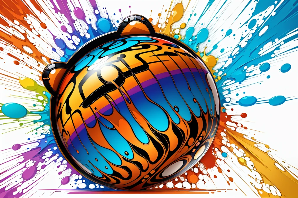 distorted face art of a vibrantly colored cartoon tiger candy in the form of a shield with brush TECHNIQUE and splash effects