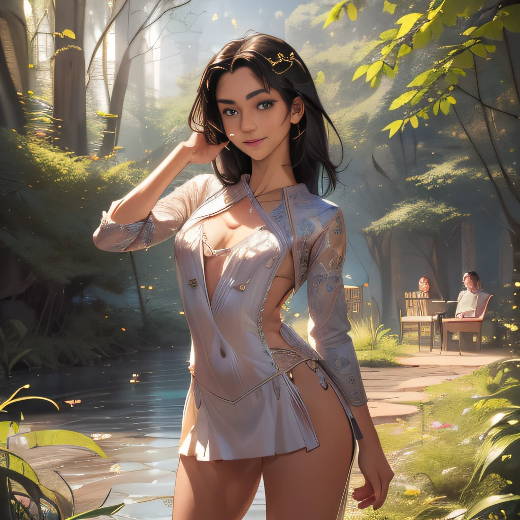 (Extremely detailed 8k wallpaper:2), (photo:2), (26 years old soigne Beautiful girl:2), (gives a lecture to friends:2), detailed (Face and eyes), (hyper realistic:1), (highly detailed:1), (epic realistic:1), rim light, (maximum details:1), cozy, (fullbody:1.3), (looking at viewer:2), (Woman's Attractive Qualities:2), (Attractive Woman:2), (Attractive:2), Smile, Intelligence, Empathy, Gracefulness, Sense of Style, Fitness, Grooming, Optimism, (Sensitivity:2), Sincerity, Romantic Gestures, Playfulness, Fashion Sense, (Sensuality:2), Charm, Modesty, Thoughtfulness, (Femininity:1), Flirtatiousness, Warmth, (Physical attractiveness:2), A beautiful smile, A love of life, strength and power, vulnerability, curiosity, wonder, love, (nature background:2), kawaii, waifu, Beautiful breasts, (attractive body:2), (Beautiful body:2), Beautiful pose, attractive pose, (Beautiful legs:1.0), (Beautiful clothes:1), (classic clothes:2), (elegant clothes:2), (European clothes:2), detailed clothes, (skirt:1), (blouse:1), (provocative pose)