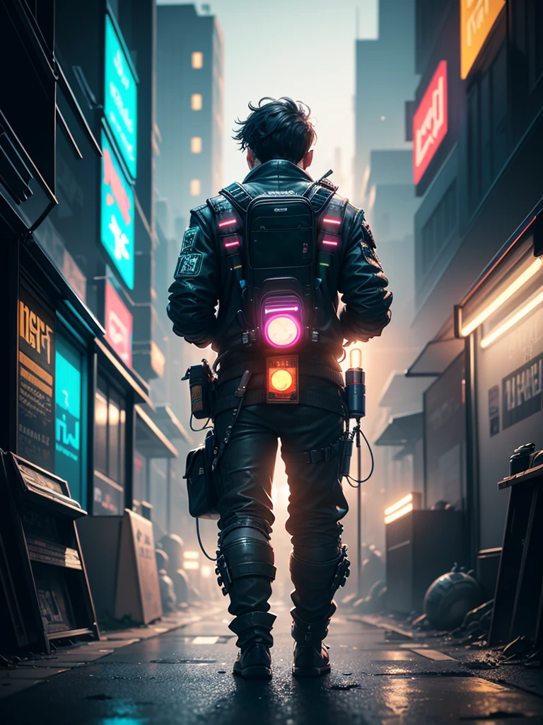 estilo pixel art, Cyberpunk, jogo de rpg, pollution particles in the environment, panning shot, muito intrincado, hiper-detalhado, master part, 4k, neon and dynamic lighting, colorido, feito por Aase Berg, dystopian and melancholic atmosphere.