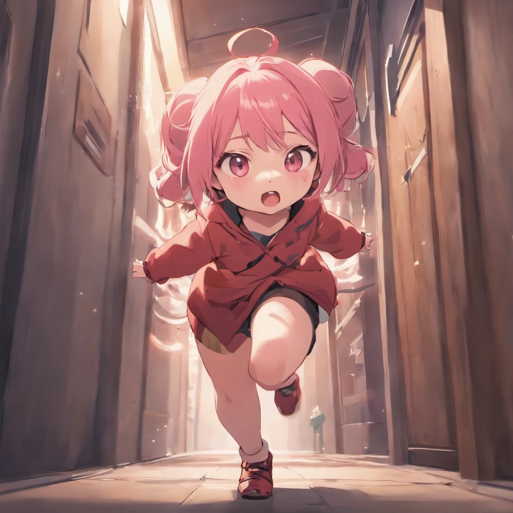 Cartoon pigs,3D style,blender,alarmed,dreds,Fall to the ground,Very wide open mouth,Background doorway