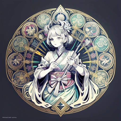 White peacock, Full white background, Use outline only, line-drawing, Mandalas for coloring with natural ornaments, Simple and clean lineart, Coloring book page, Art Nouveau décor, With the brushstrokes of Alphonse Mucha, perfect detail, Wearing neon bioluminescent samurai 、 with (NeonNoir) rainbow technicolor aura, ultra-detailliert, Convoluted, Stunning colors, Masterpiece of alchemical hallucination art --auto --s2