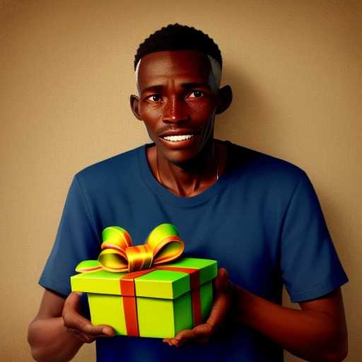 Mozambican man receiving gift from Brazil