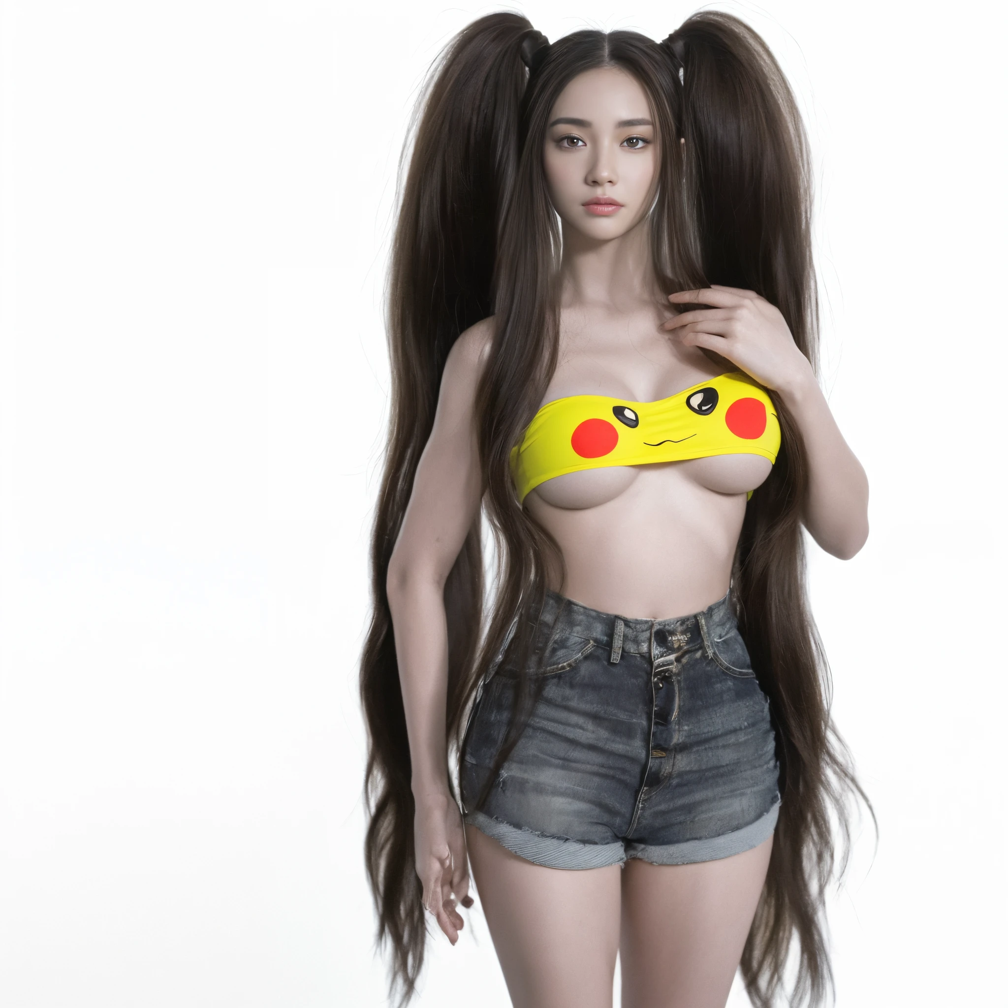 ((realistic lighting, La mejor calidad, 8k, Obra maestra:1.3)), Enfoque claro: 1.2, 1girl, Belleza corporal perfecta: 1.4, Abdominales delgados: 1.1, ((dark brown hair)), (Recorte blanco: 1.4), (al aire libre, Noche: 1.1), pantalones calientes, shorts, apretado,, busto, busto, Calle de la ciudad, Super Fine Face, Ojos finos, 双眼皮,