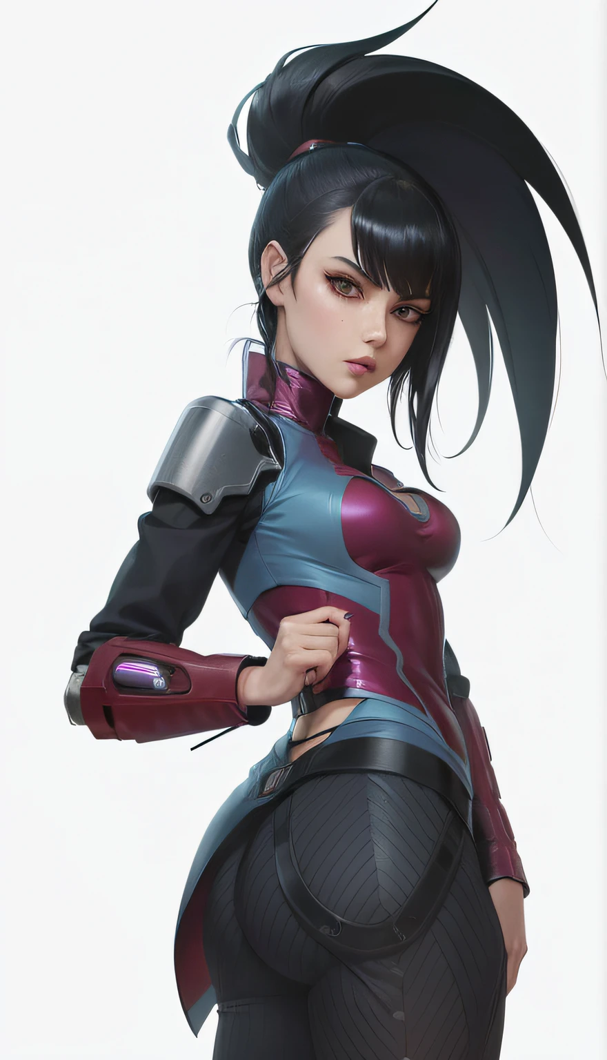 a cartoon image of a woman with a knife in her hand, Jet Black Haired Cyberpunk , meninaime cyberpunk feminino, high quality colored sketch, Fantasma sem concha, fantasma no estilo de arte da concha, Anime Garota do Futuro, Personagem de videogame Katana Zero, Posar, mulher ciborgue perfeita do anime, garota anime cyberpunk, cyberpunk menina anime